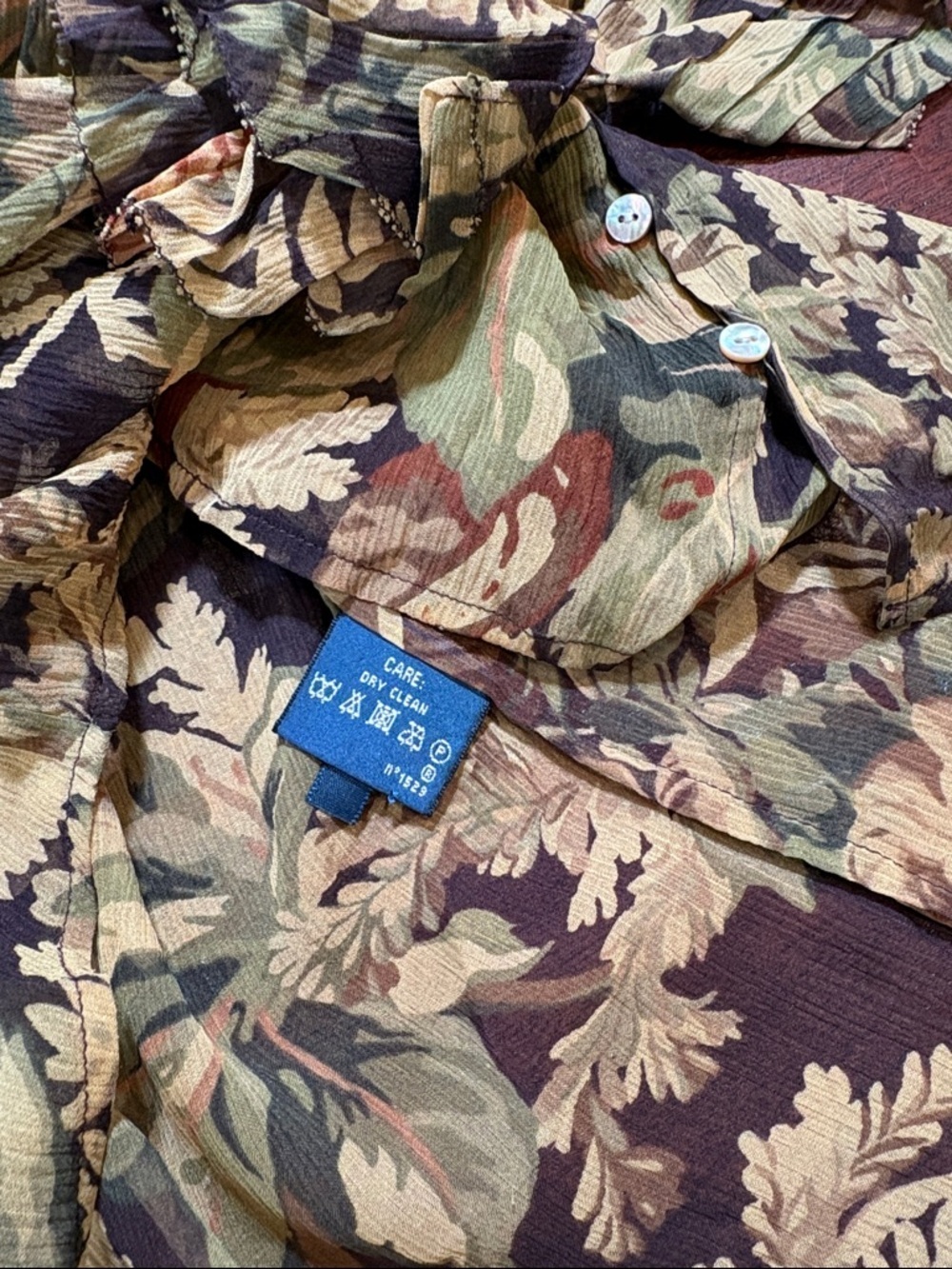 Vintage Ralph Lauren Silk Floral Sheer Ruffle Blouse size 10 - Picture 12 of 13
